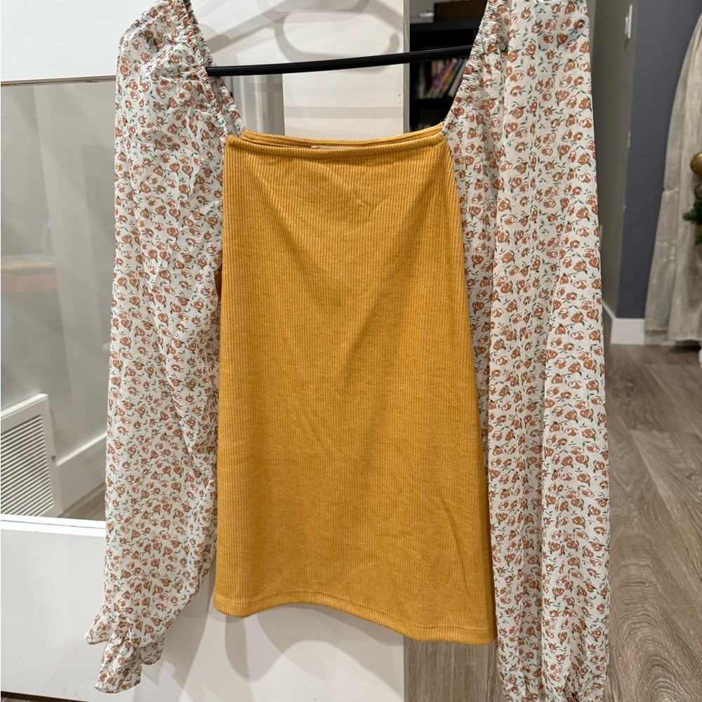Ampersand Avenue Mustard Rib Knit Blouse Top